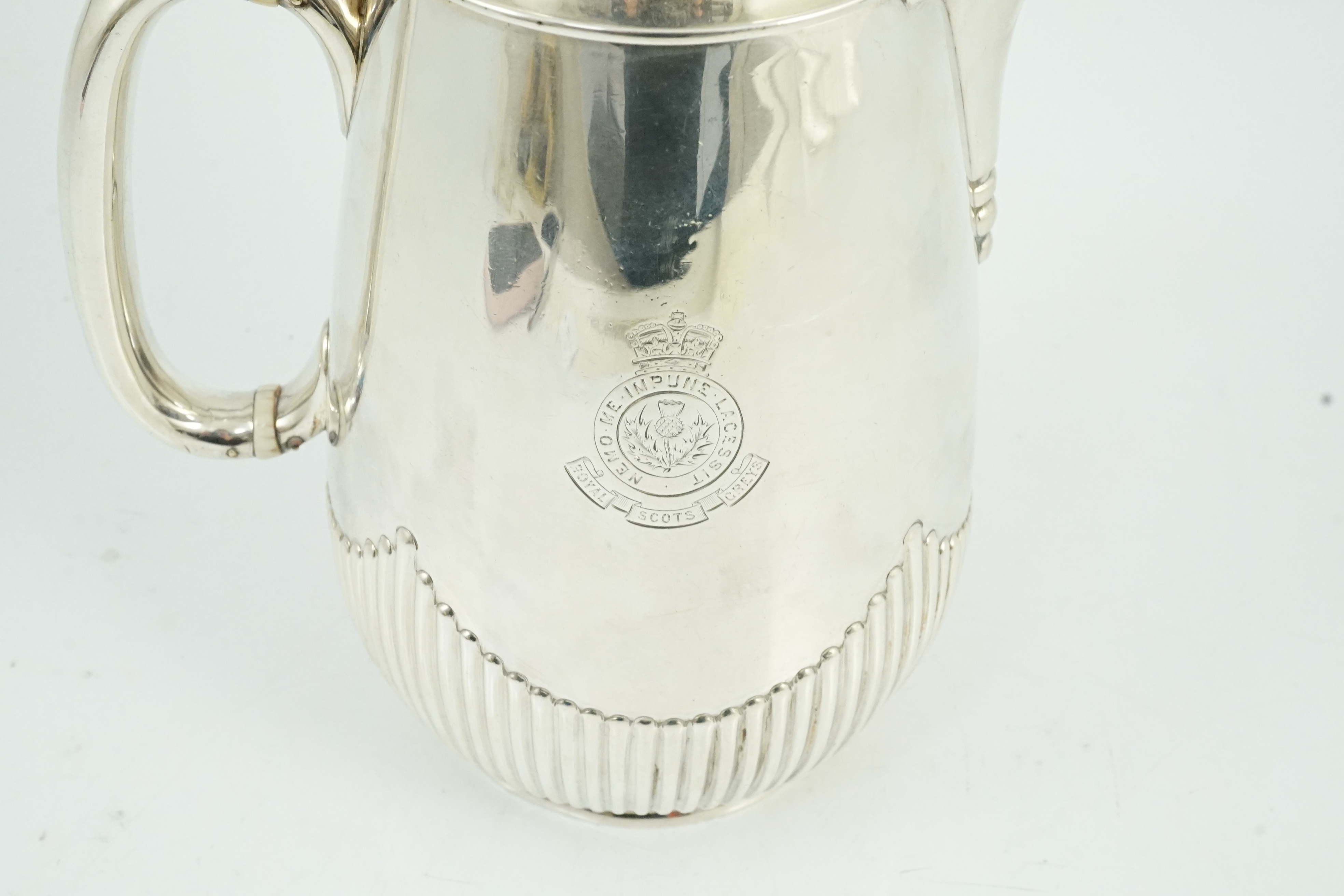 The Royal Scots Greys. A Victorian Scottish silver hotwater pot, Hamilton & Inches, Edinburgh, 1882